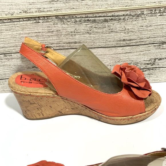Born Concept Leather Coral Flower Wedged Sandals Size 10 Women’s - Picture 7 of 12